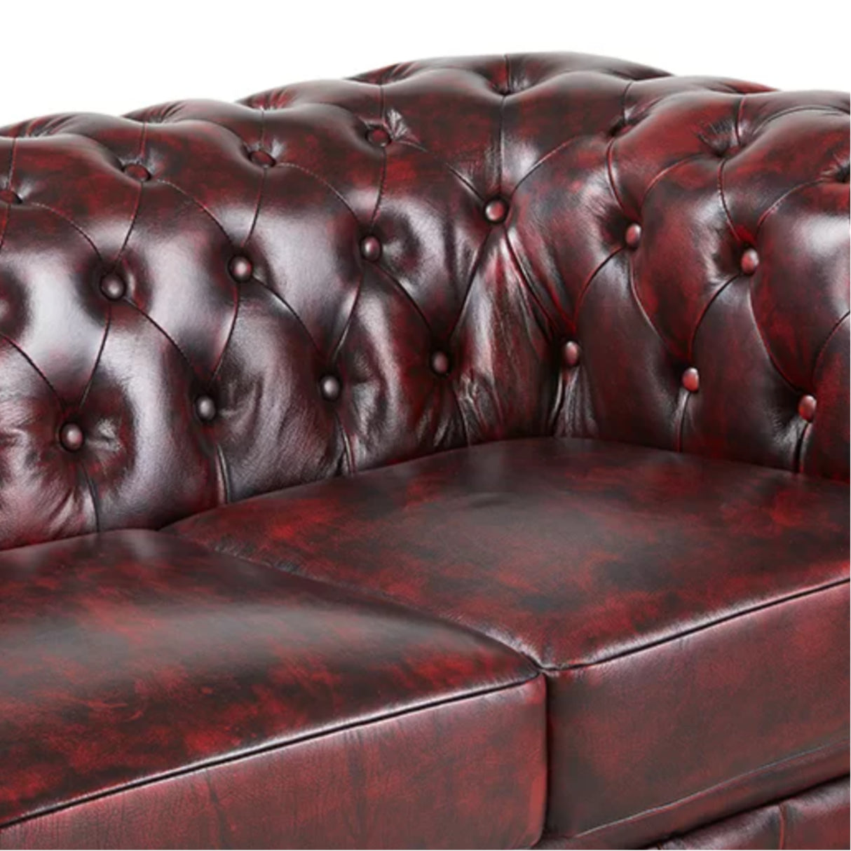 Max Chesterfield 2 Seater Sofa Lounge Genuine Leather Antique Red