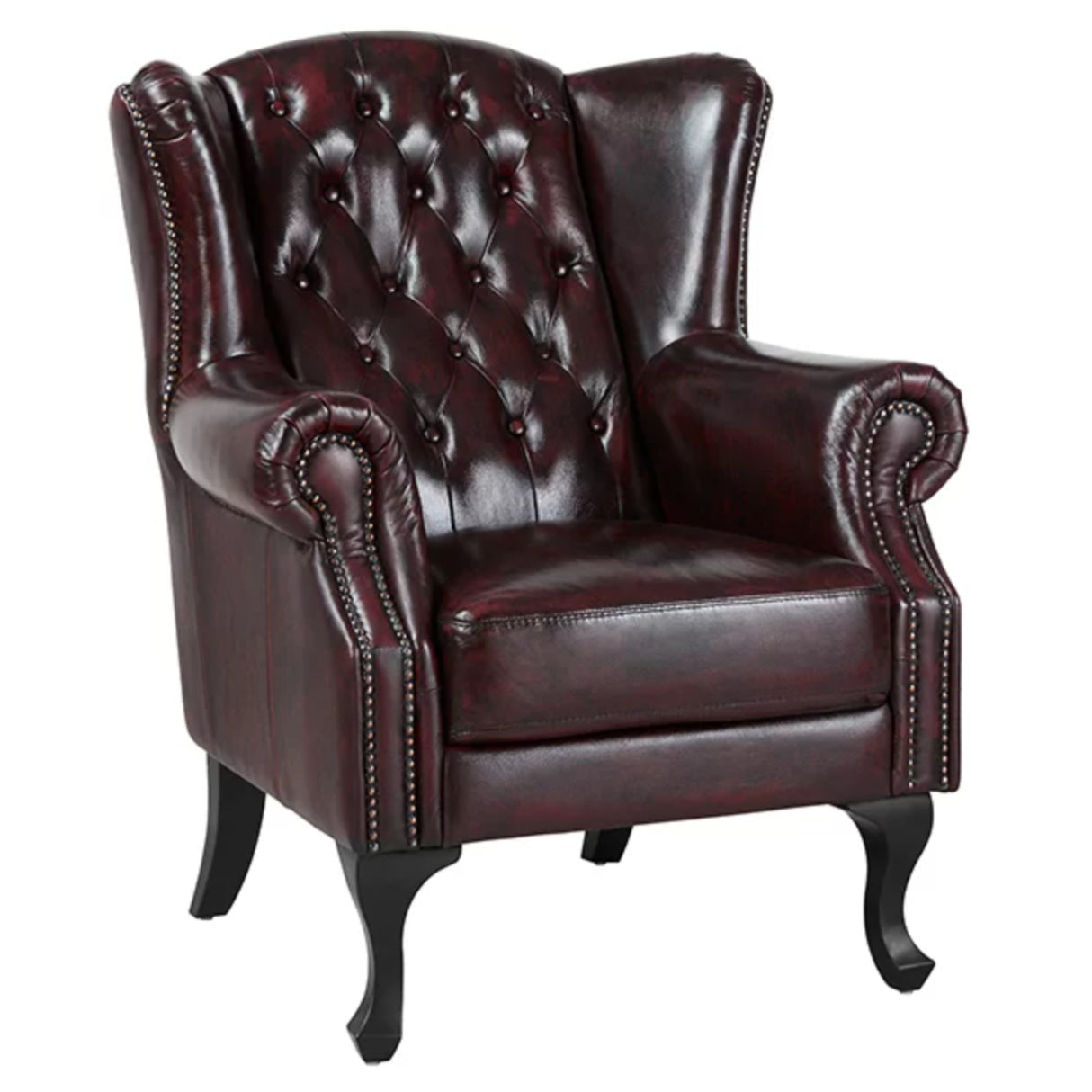 Max Chesterfield Winged Armchair Genuine Leather Antique Red