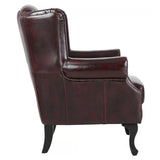 Max Chesterfield Winged Armchair Genuine Leather Antique Red