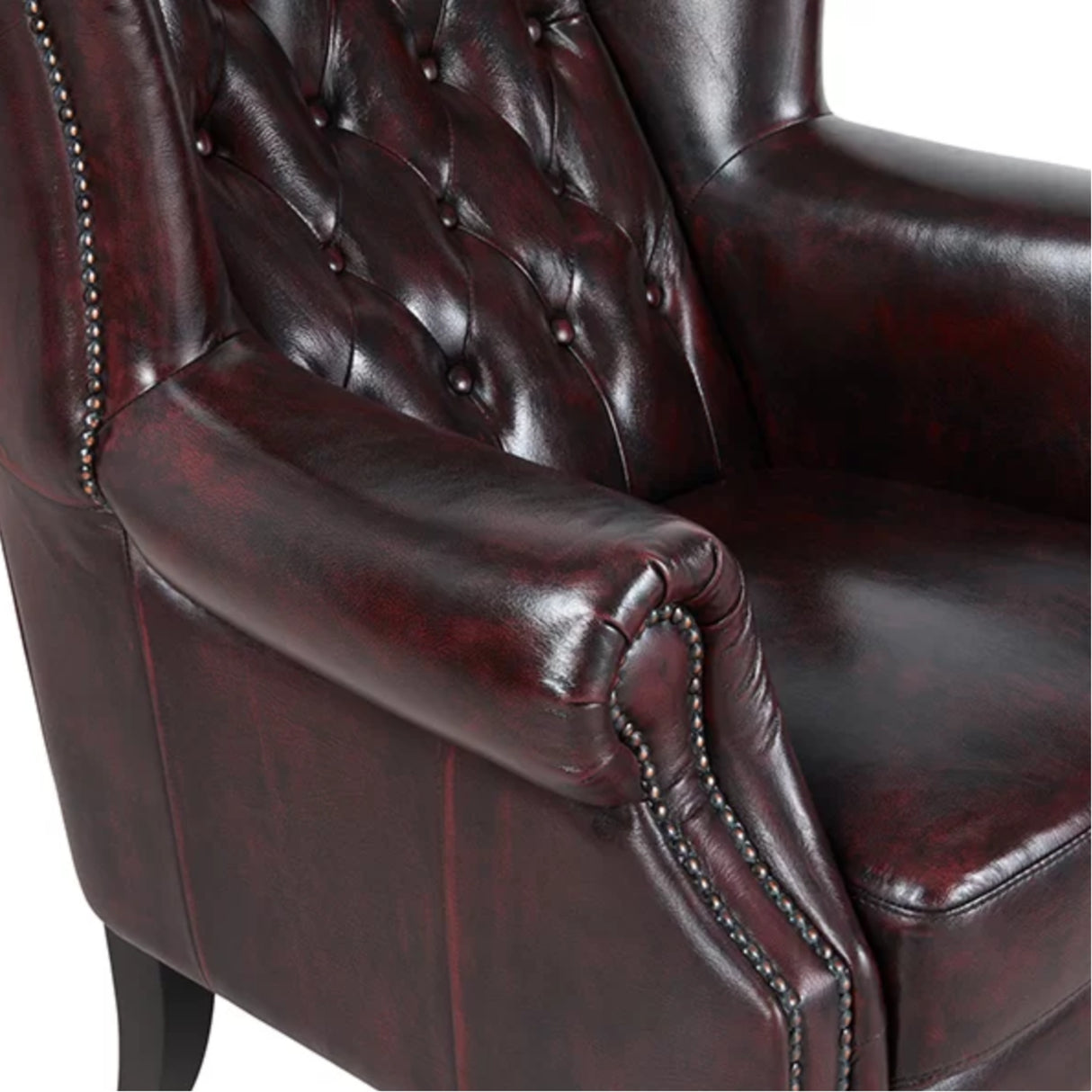 Max Chesterfield Winged Armchair Genuine Leather Antique Red