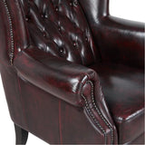 Max Chesterfield Winged Armchair Genuine Leather Antique Red