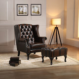 Max Chesterfield Winged Armchair Ottoman Footstool Antique Brown