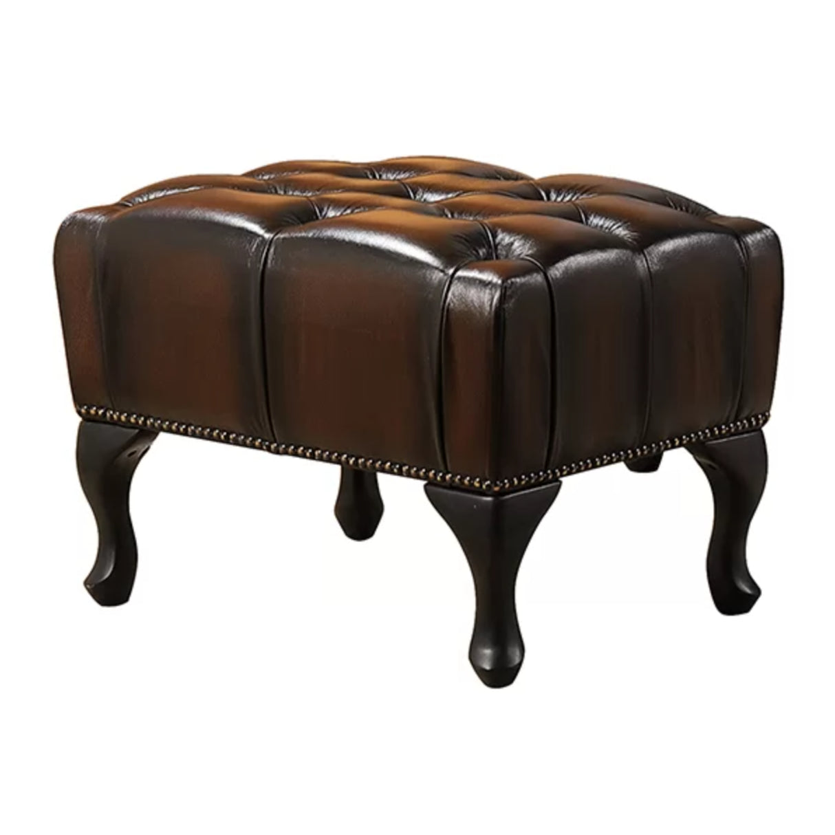 Max Chesterfield Winged Armchair Ottoman Footstool Antique Brown