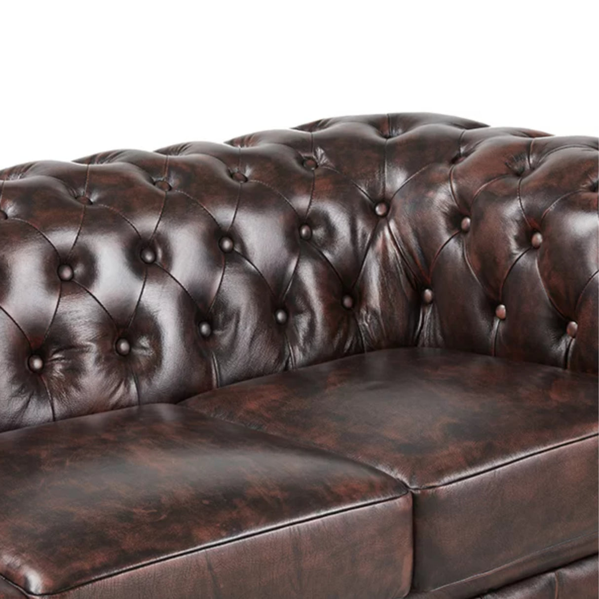 Max Chesterfield 2 Seater Sofa Lounge Genuine Leather Antique Brown