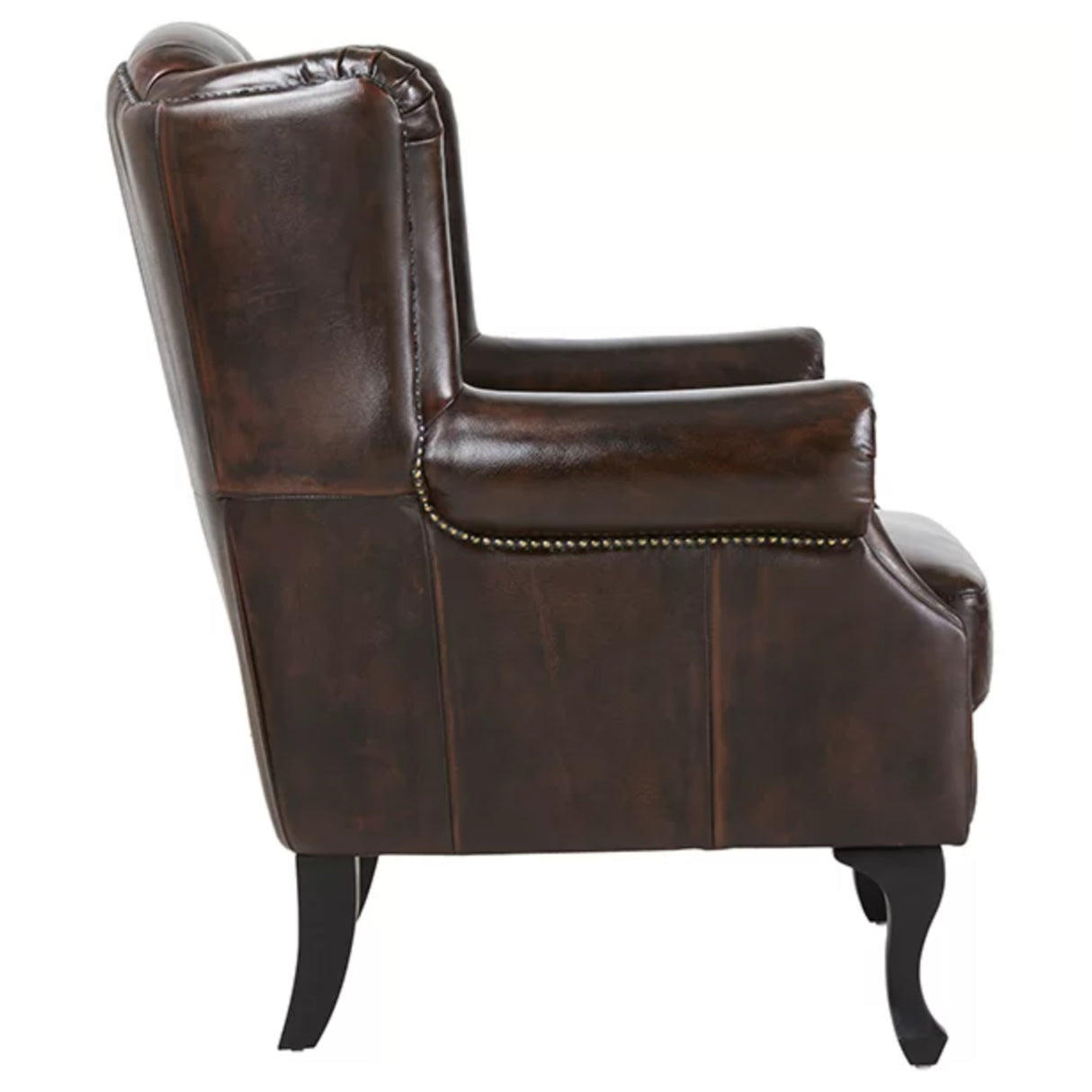 Max Chesterfield Winged Armchair Single Genuine Leather Antique Brown