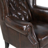 Max Chesterfield Winged Armchair Single Genuine Leather Antique Brown