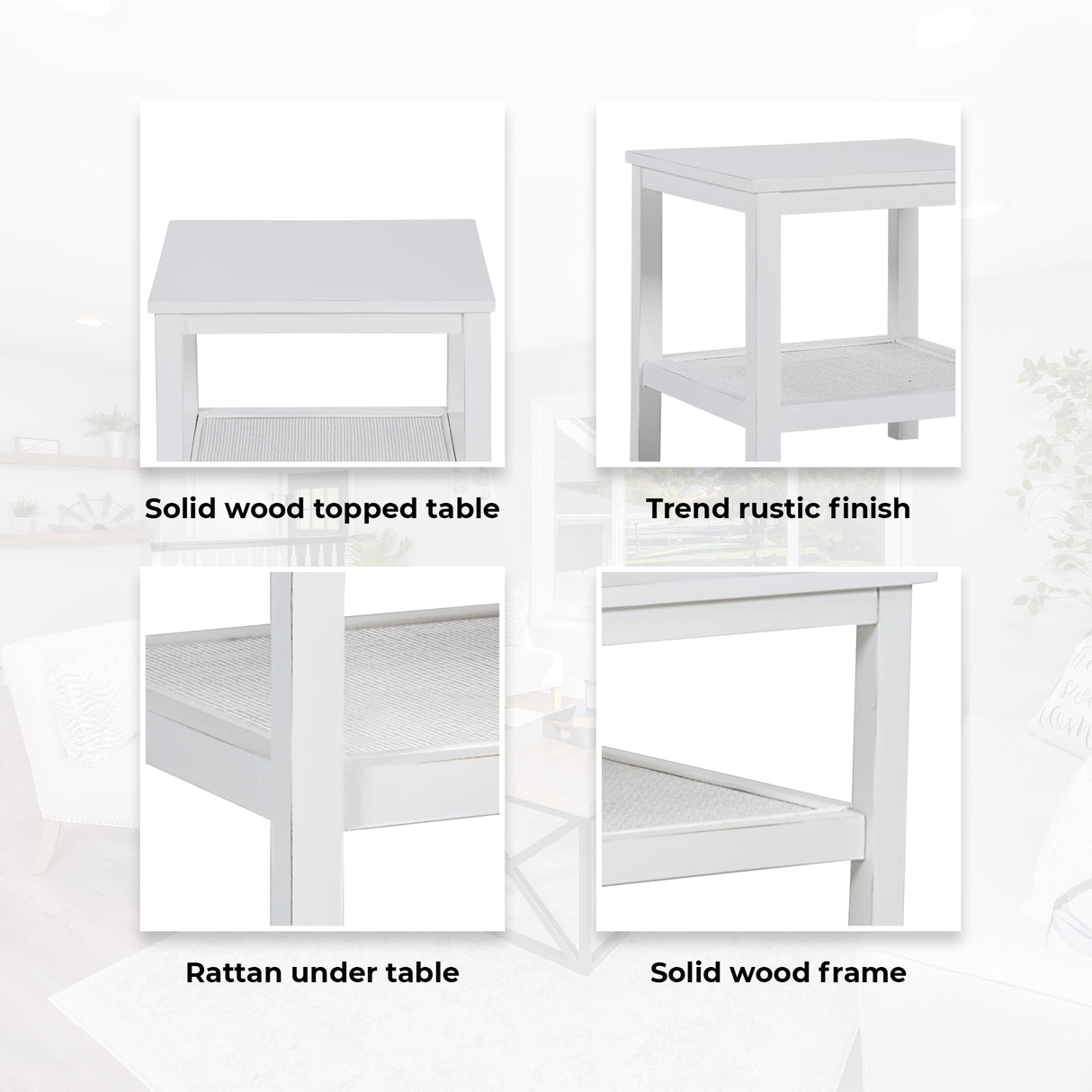 Jasmine Coffee Side Table Laptop Desk Bedside Sofa End Tables Mindi Wood - White