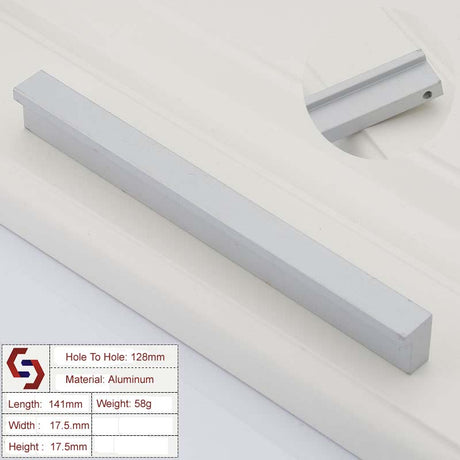 Aluminium Kitchen Cabinet Handles Drawer Bar Handle Pull Silver 128mm