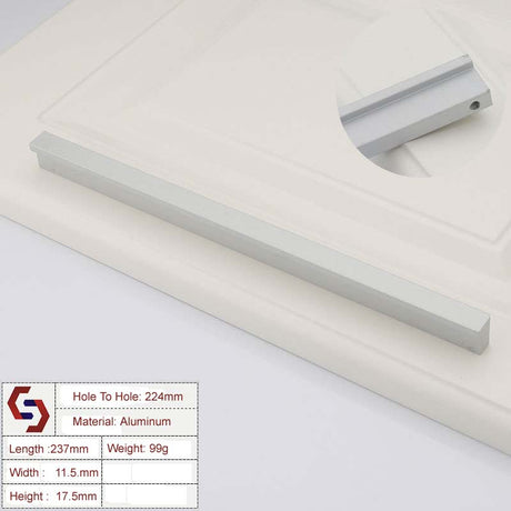 Aluminium Kitchen Cabinet Handles Drawer Bar Handle Pull Silver 224mm
