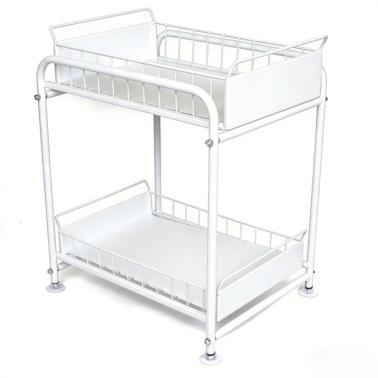 2 Tier Under Sink Storage Rack Kitchen Organizer Steel Frame with Removable Baskets & Suction Feet White