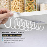 Under Cabinet Mug Holder 12 Hooks No Drill Cup Rack Organizer for Kitchen Storage White