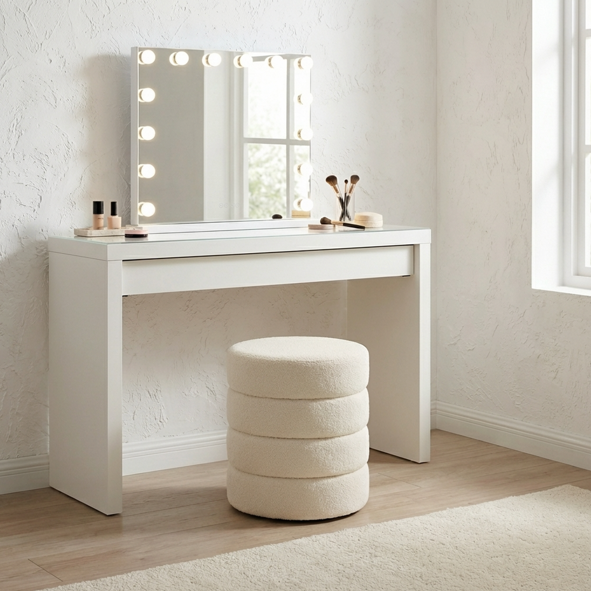 Interior Ave - Cleo White Boucle Ottoman