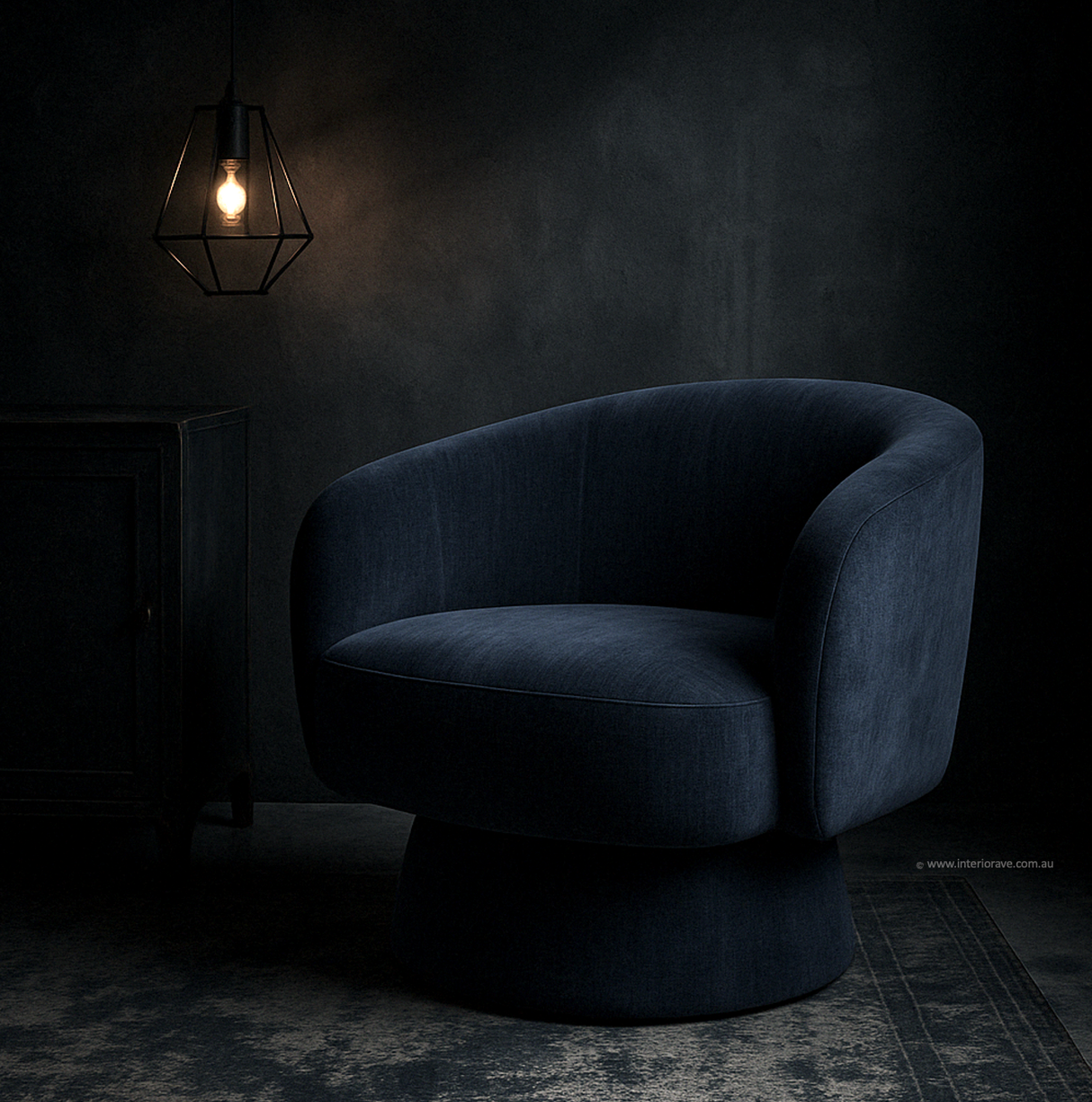 Interior Ave - Celine Swivel Armchair – Chenille Denim Blue
