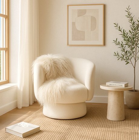 Interior Ave - Celine Swivel Armchair – Chenille Pearl White