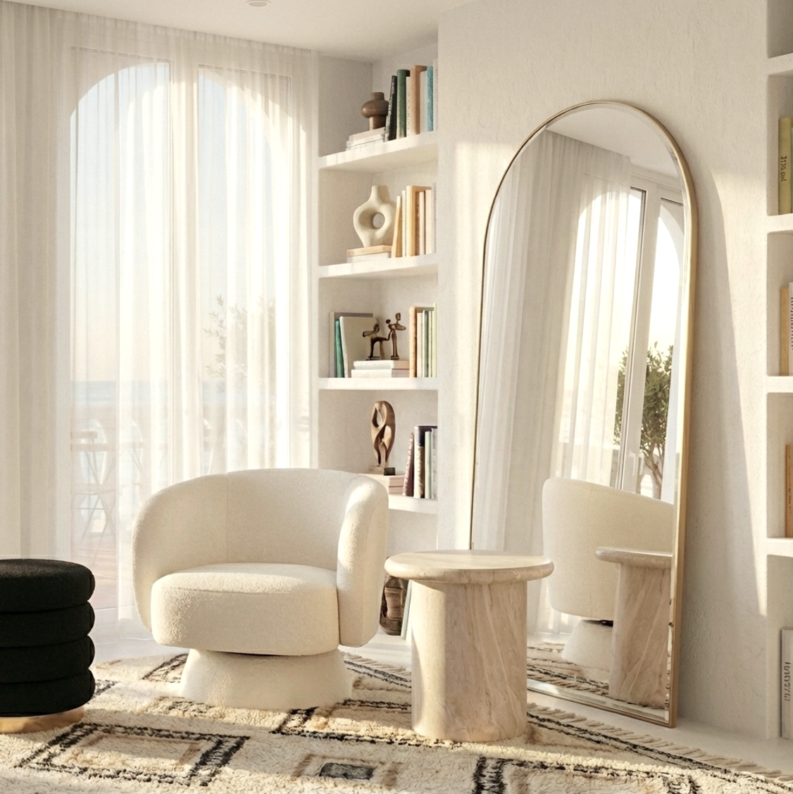 Interior Ave - Celine Swivel Armchair – Chenille Pearl White