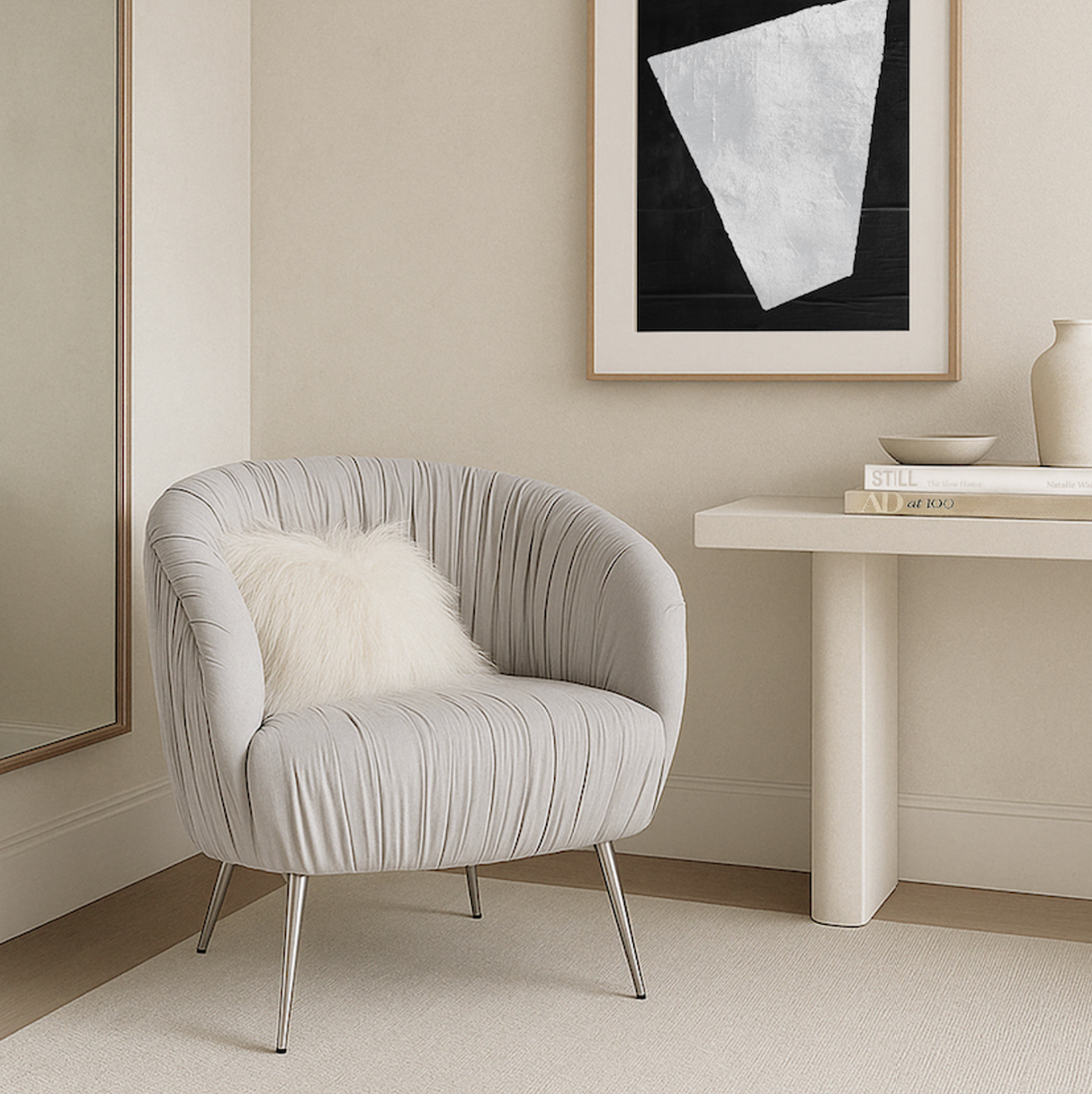 Interior Ave - Vespa Pleated Velvet Accent Chair – Pearl Grey