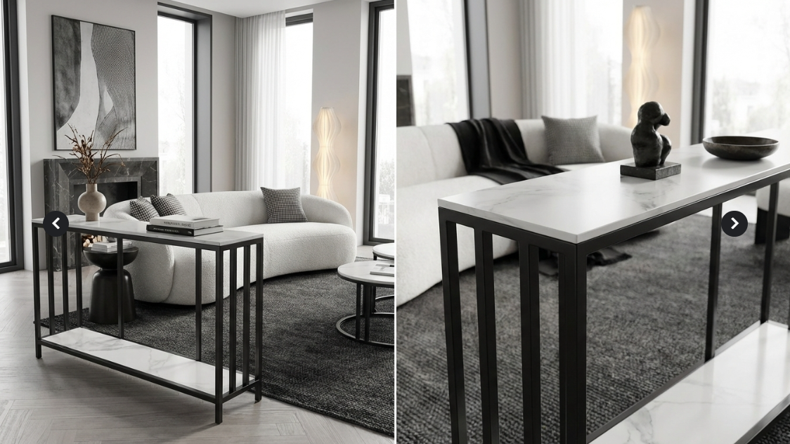 Interior Ave - Bronte Dual Layer Marble Stone Console - White Marble Stone