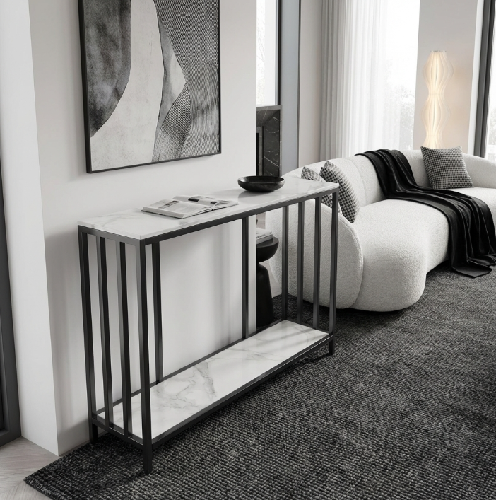 Interior Ave - Bronte Dual Layer Marble Stone Console - White Marble Stone