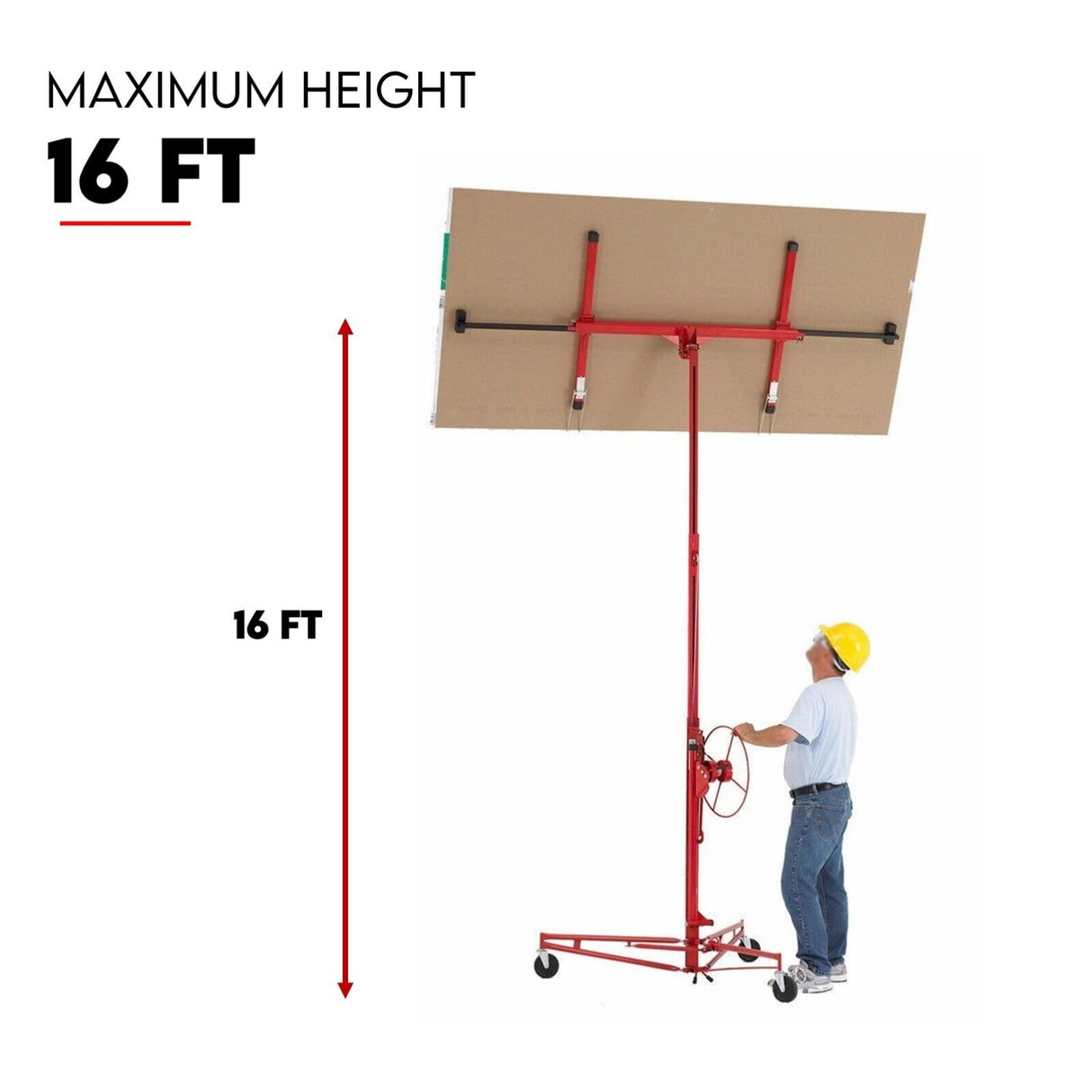 16FT Drywall Gyprock Panel Lifter Plaster Board Sheet Hoist Lift Plasterboard