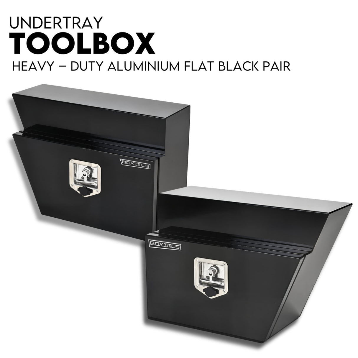 Under Tray Tool Box Underbody Pair Set 600mm Black Aluminium