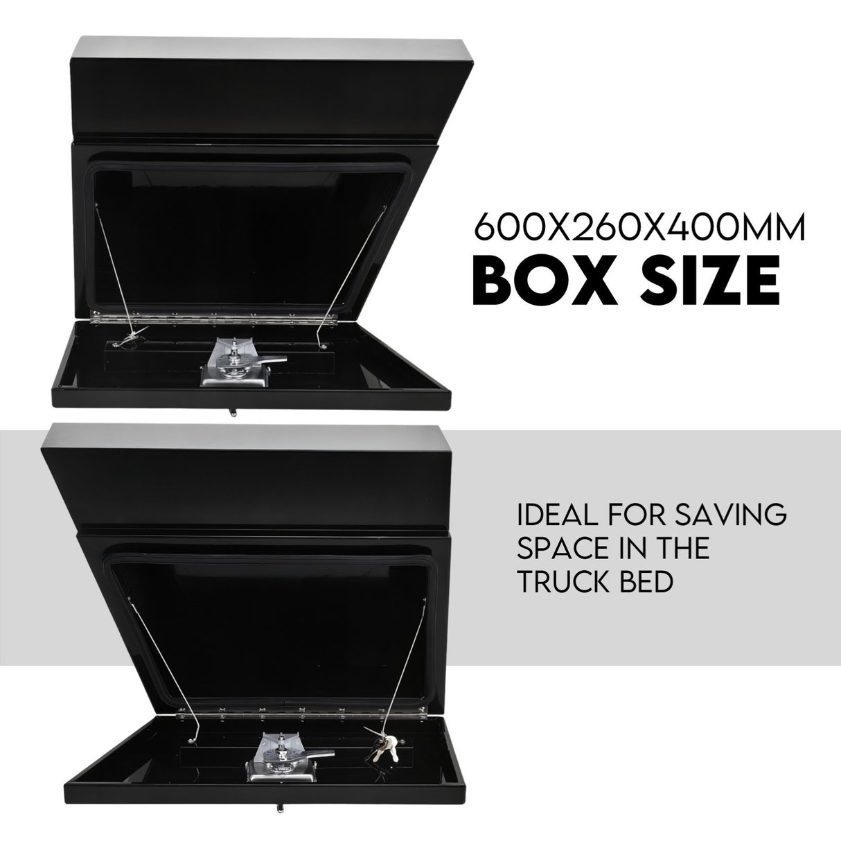 Under Tray Tool Box Underbody Pair Set 600mm Black Aluminium