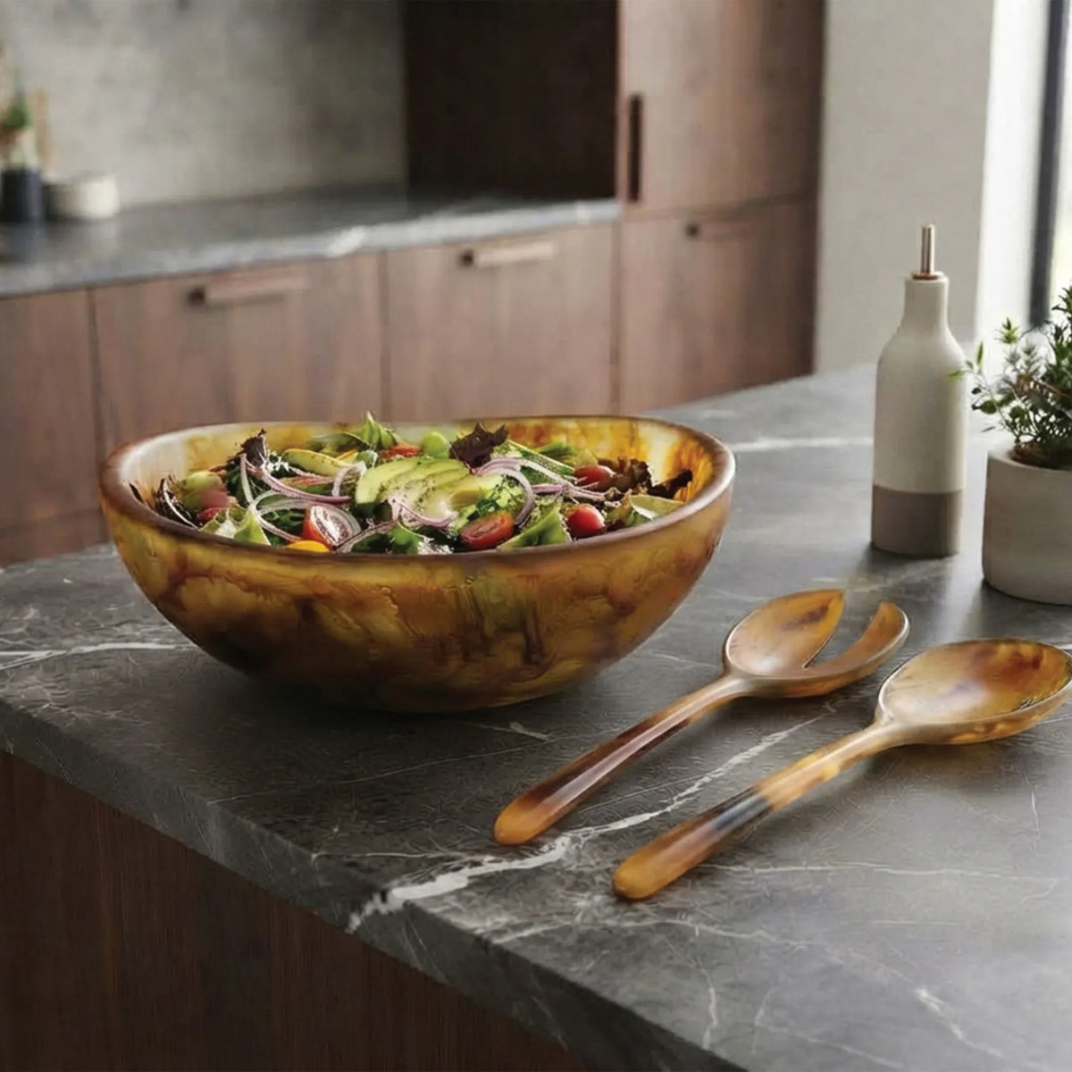 Urban Attitude LILA Large Paired Servers Length 30cm, Width 7.5cm (Spoon) - Burnt Amber