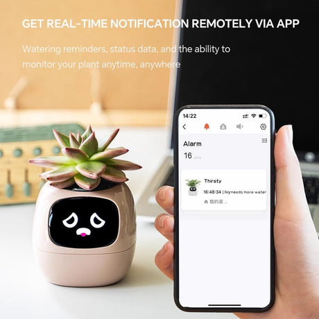 Intelligent Flower Pot, Electronic Bud, Maintenance Plant Assistant, Fun Interactive Flower Pot, Indoor Green Planting Monitoring, LCD Screen Display, Cell Phone APP Connection (Pink)