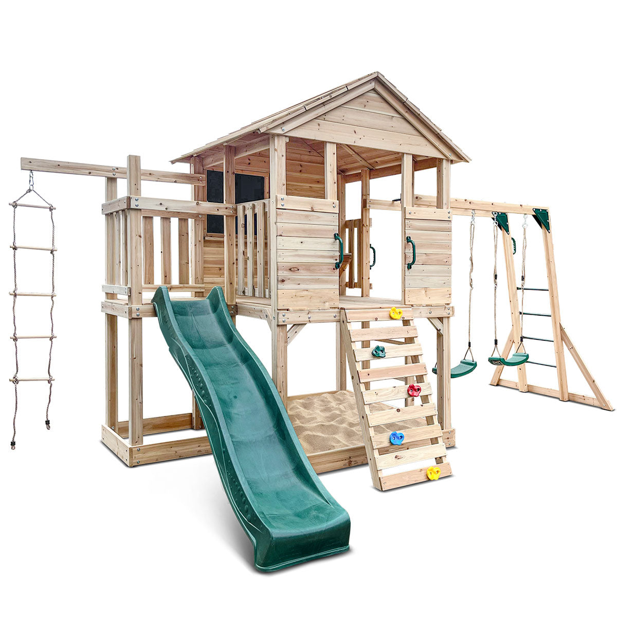 Lifespan Kids Kingston Cubby House Swing Set with 2.2m Green Slide