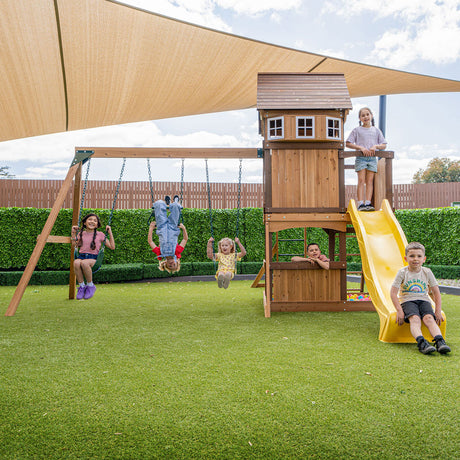 Lifespan Kids Meer Brook Swing Set, Monkey Bars & Play Centre with 2.2m Slide (Yellow)