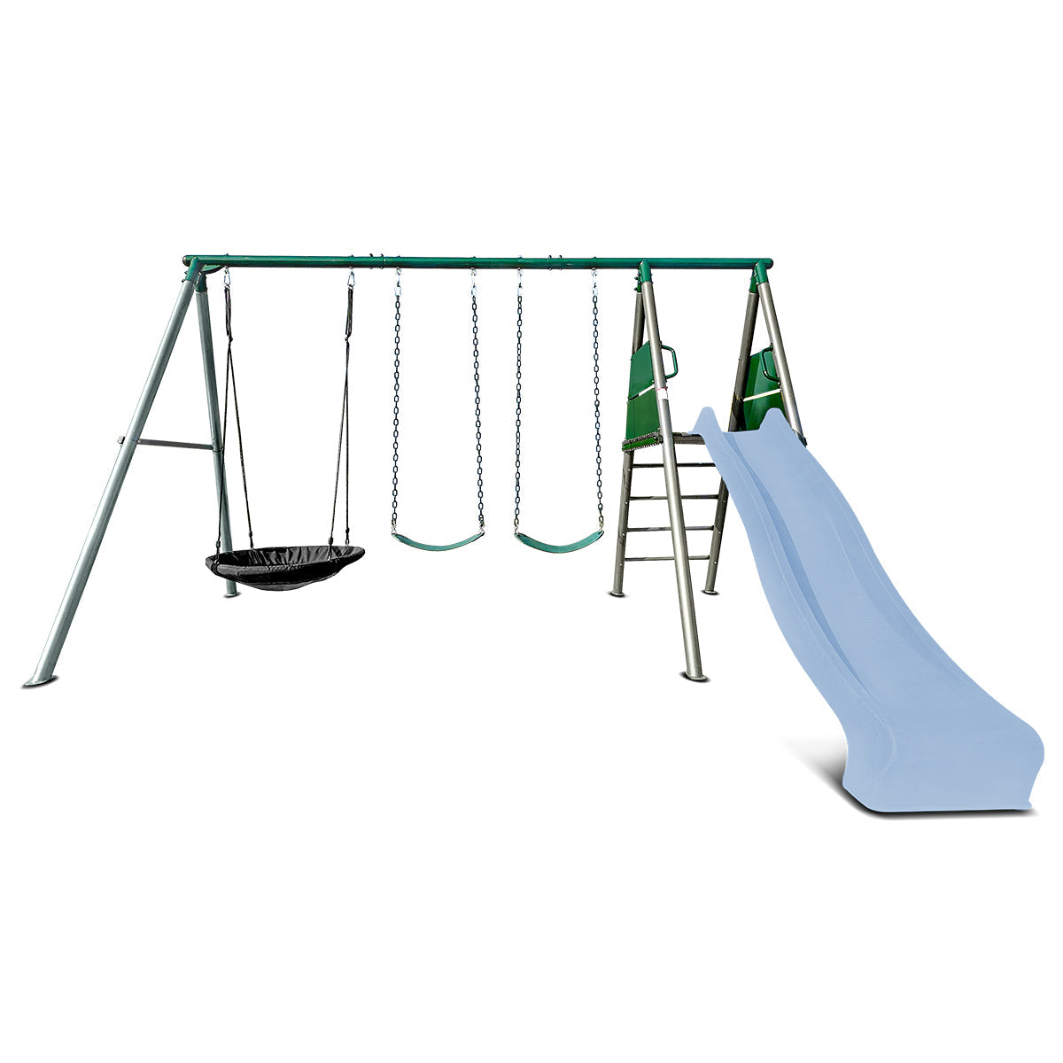 Lifespan Kids Europa Commercial Grade Steel Swing Set with Climb & 2.2m Slide (Pastel Blue)