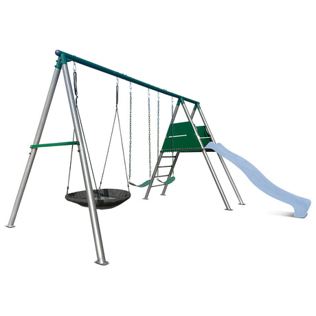 Lifespan Kids Europa Commercial Grade Steel Swing Set with Climb & 2.2m Slide (Pastel Blue)