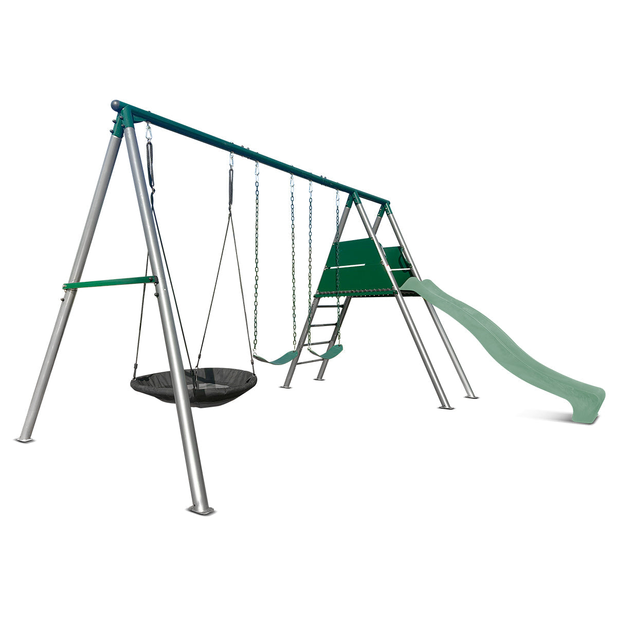 Lifespan Kids Europa Commercial Grade Steel Swing Set with Climb & 2.2m Slide (Pastel Green)