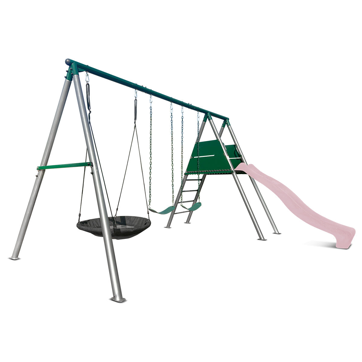 Lifespan Kids Europa Commercial Grade Steel Swing Set with Climb & 2.2m Slide (Pastel Pink)