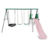 Lifespan Kids Europa Commercial Grade Steel Swing Set with Climb & 2.2m Slide (Pastel Pink)