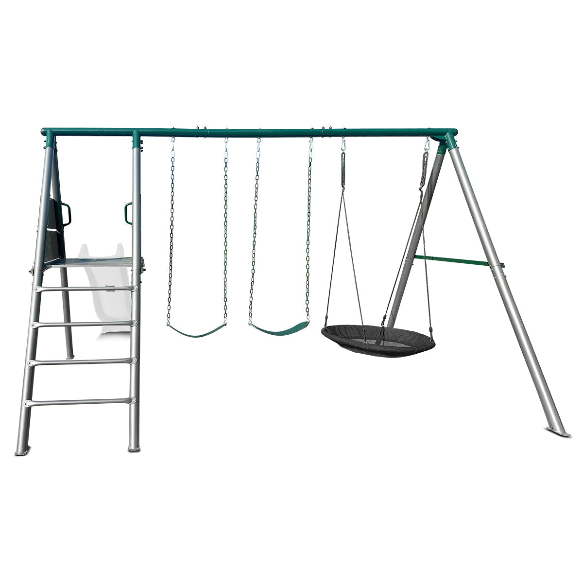 Lifespan Kids Europa Commercial Grade Steel Swing Set with Climb & 3.0m Slide (White)