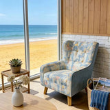 Tufted Armchair with Solid Wood Leg Printing on Front