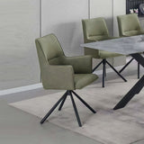 Dining Chair Green Linen Fabric Upholstered Seat Powder Coated Iron Legs