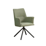 Dining Chair Green Linen Fabric Upholstered Seat Powder Coated Iron Legs