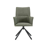 Dining Chair Green Linen Fabric Upholstered Seat Powder Coated Iron Legs
