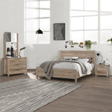 4 Pieces Bedroom Suite Natural Wood Like MDF Structure Double Size Oak Colour Bed, Bedside Table & Tallboy
