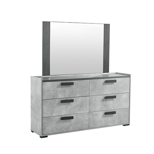 King 4 Pcs Bedroom Suite with Dresser Fabric Combination of Black & Cement Colour