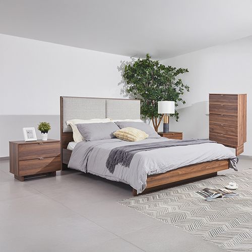 4 Pcs King Bedroom Suite with Tallboy in Fabric LED Light