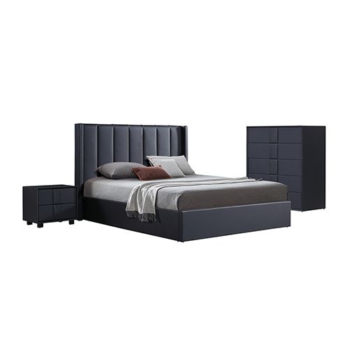 Gas Lift Bedroom Suite MDF Fabric in King Black