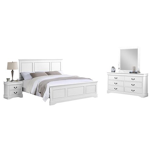 4 Pcs Bedroom Suite Solid MDF King White