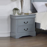 4 Pieces Bedroom Suite in Solid Wood & MDF Queen Size Grey Colour Bed, Bedside Table & Dresser