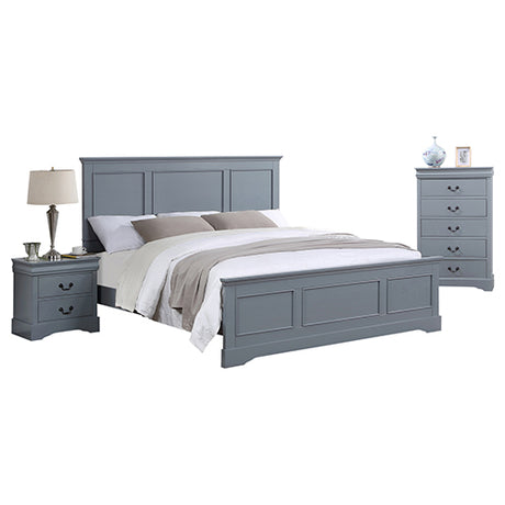 4 Pieces Bedroom Suite in Solid Wood & MDF King Size Grey Colour Bed, Bedside Table & Tallboy