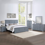 5 Pieces Bedroom Suite in Solid Wood & MDF Queen Size Grey Colour Bed, Bedside Table, Dresser & Tallboy