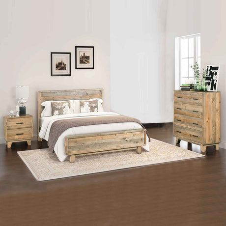 4 Pieces Bedroom Suite Queen Size in Solid Wood Antique Design Light Brown Bed, Bedside Table & Tallboy