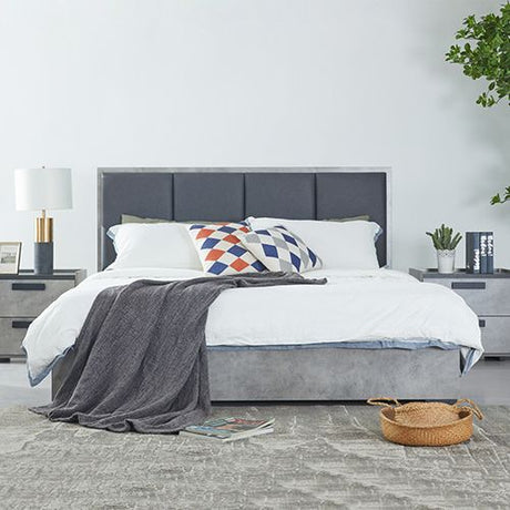 King Bed Frame Fabric Upholstery in Cement Colour