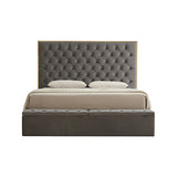 King Storage Bed Frame Fabric Upholstery Tufted Headboard